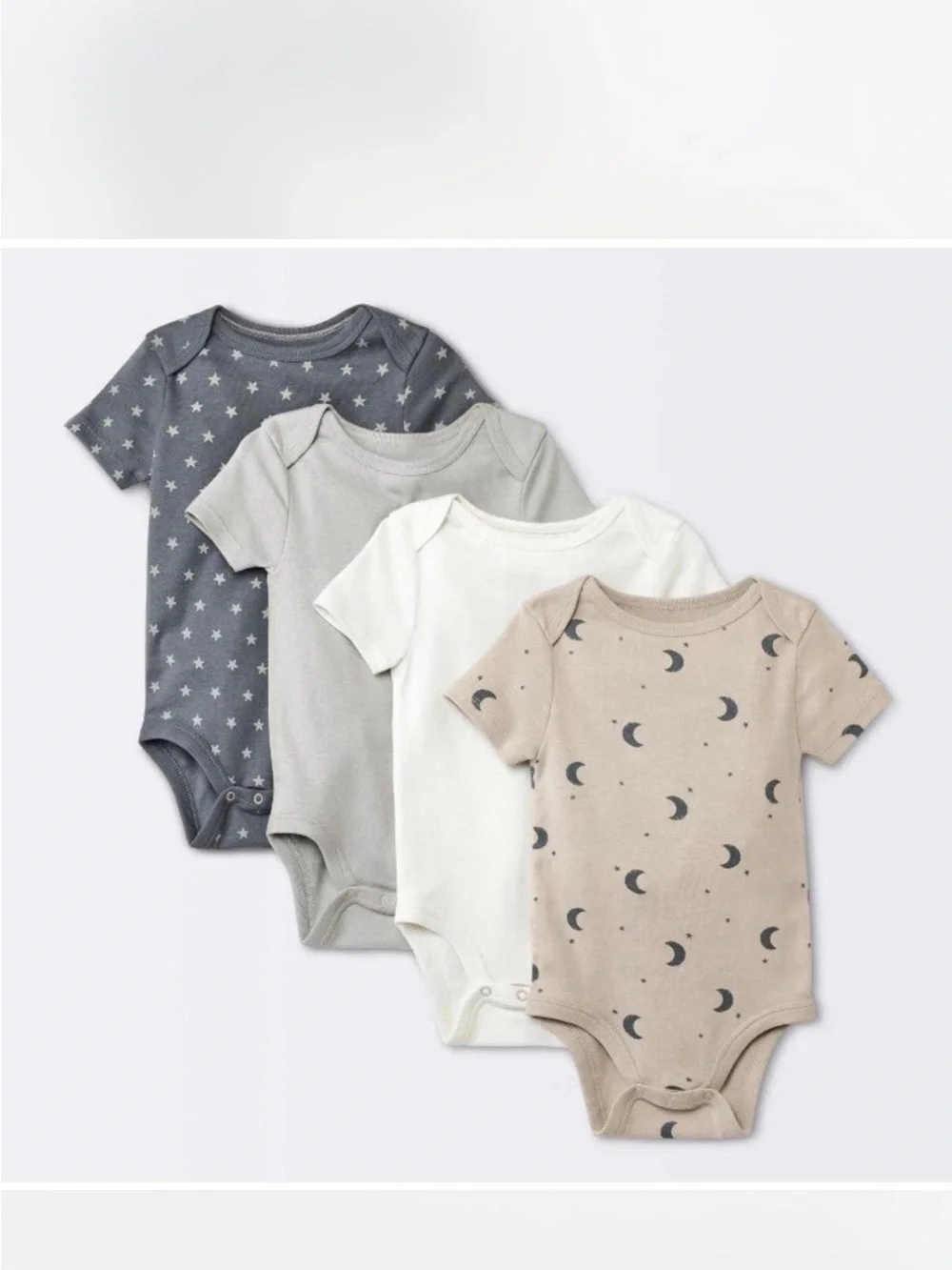 Unisex Neutral Moon & Star Short-Sleeve Baby One-Piece 4-Pack